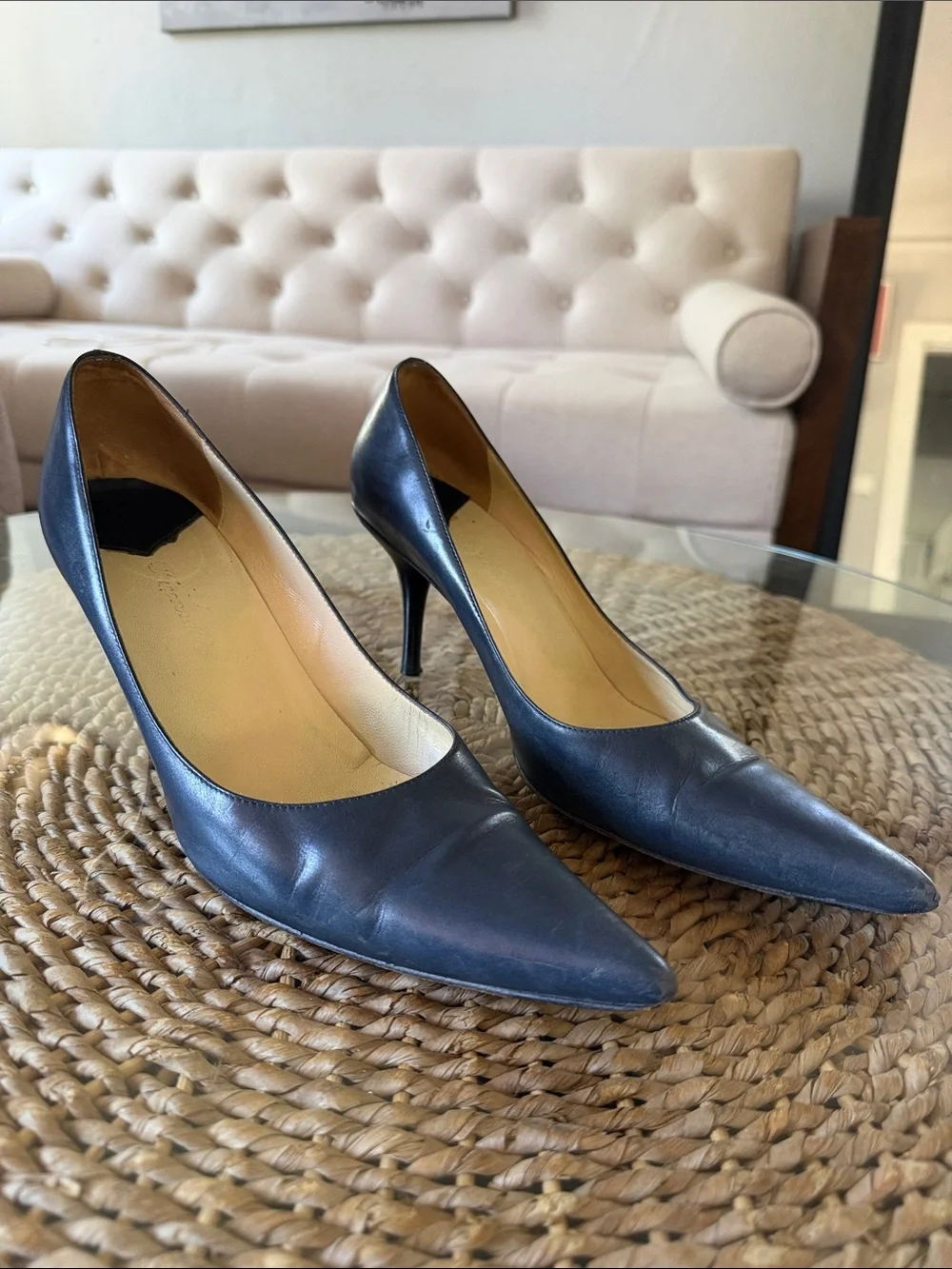 Faconnable Black Pointed-Toe Leather Stiletto Pumps